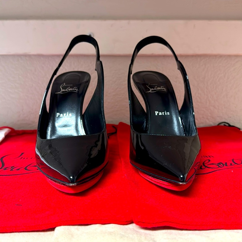 Christian Louboutin Glossy Black Slingback Heels
